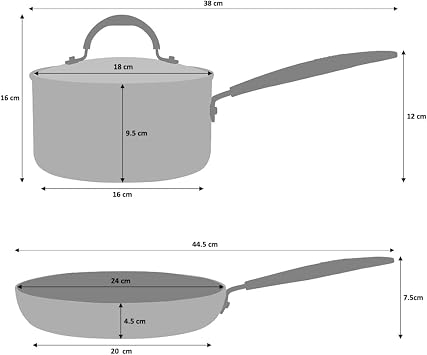 ProCook Gourmet Cookware Set with Stay Cool Handles Ceramic Non Stick Coating Induction & Oven Safe Pans Cooking Pots - 4 Piece, 14/16/18/24 cm, 1/1.6/2.3 L