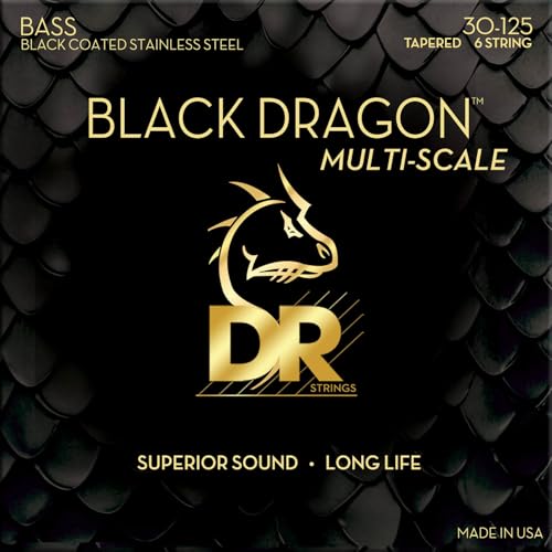 Cordes Black Dragon Bass DR 6 cordes Medium 30-125 revêtement noir pour basse
