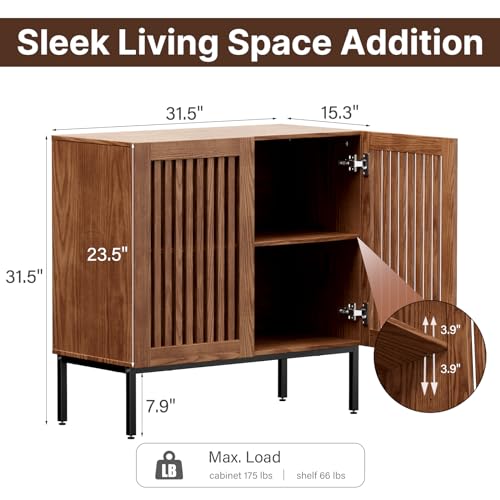 Bviuntwo Storage Cabinet,31.5 Inch Farmhouse Buffet Cabinet With Metal Base And Adjustable Shelf,Sideboard Coffee Bar Cabinet With 2 Doors For Kitchen,Dining Room,Living Room,Brown thumb #1
