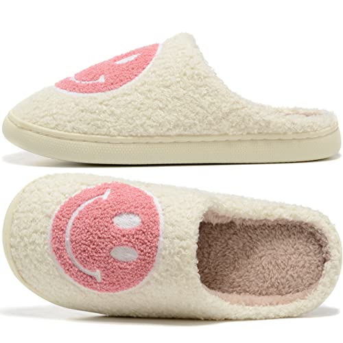Women Men Retro Fuzzy Face Slippers Retro Soft Fluffy Warm Home Non-Slip Couple Style Casual Happy Face Slippers Soft Memory Foam Fuzzy Slides Indoor Outdoor Anti-Skid Warm Cozy Foam Slide3