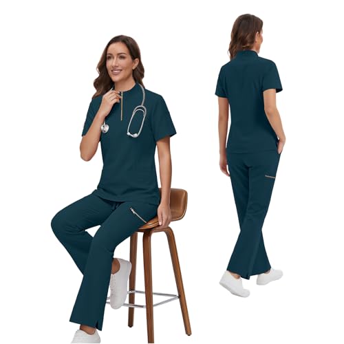 Gargey Scrubs for Women - Zip Front Top & Flare Pant Stretch Nursing Women’s Scrubs Set Medical Uniform - image 6