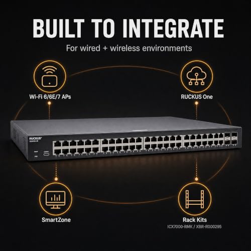 Image of Ruckus ICX8100-48 Managed Switch, 48x 10 /100 /1000 Mbps RJ-45, 4x 1GbE SFP Uplinks - Enterprise Layer 2 Access Switch, No Licensing Required