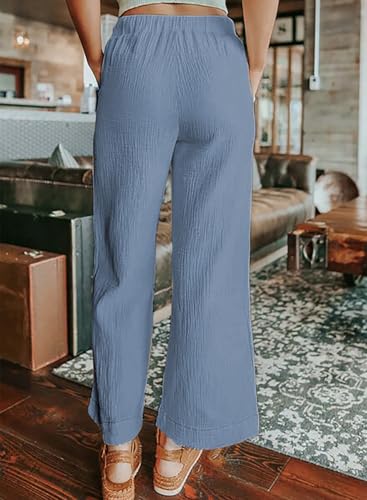 Casual Womens Drawstring Waist Crinkled Straight Wide Leg Pants with Pockets3