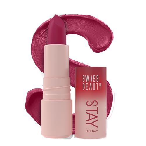 Image of Swiss Beauty Stay All Day Lipstick | 12-Hour Stay | Transfer-Proof | Matte Finish | With Vitamin E & Shea Butter | Shade- 6. Flirty, 4g