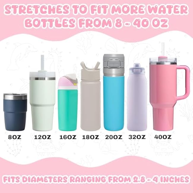 Vmini Water Bottle Handle with Cute Animal Patterns, Silicone Water Bottle Holder, Carrier, Sling with Strap, Kids Bottle Strap Accessories Compatible with Stanley Cup/Owala/Yeti Rambler and More