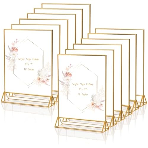 Gold Frames 5 x 7 Acrylic Sign Holder Double Sided Wedding Table Number