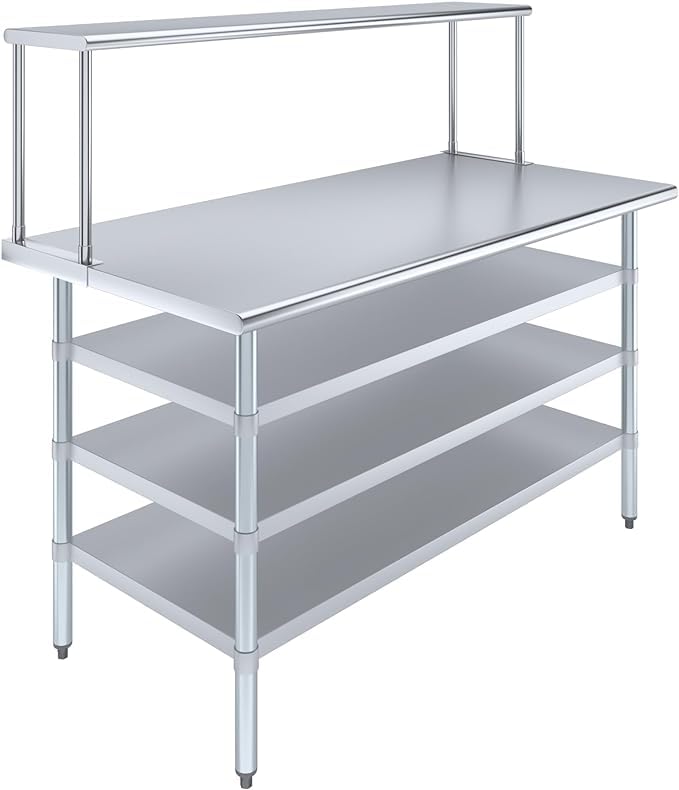 Stainless Steel Work Table with 3 Undershelves & 12" Single Tier Overshelf | NSF Metal Kitchen Prep Table & Shelving Combo (30" x 60")