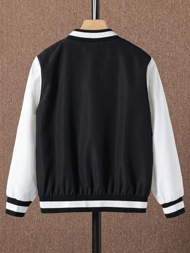 Image of Floerns Boy's Letter Print Colorblock Long Sleeve Varsity Bomber Jacket Without Tee Black and White 9Y