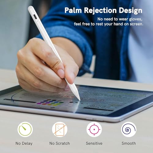 Image of OLV Stylus Pen for iPad, Ultra Precision, Palm Rejection, Tilt Sensitivity, Magnetic Adsorption, Power Display, Fits iPad 2018+, 6-Month Warranty,(ID715)(White)