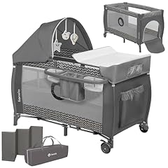 LIONELO Lettino da Viaggio SVEN con Materasso, Dalla nascita fino a 36 mesi, Lettino pieghevole con Fasciatoio, Baldacchino, Giocattoli Pendenti Ingresso laterale aggiuntivo LockGuard, Route con frene