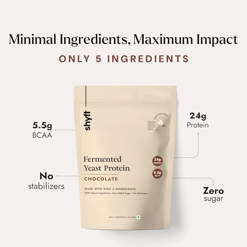 Image of Shyft Fermented Yeast Protein | Chocolate - 500g | 24g Protein | 5.5g BCAA | Easy to Digest | Complete Amino Acid Profile | Just 5 Natural Ingredients | No Chemicals | Vegan Protein | Gut Friendly