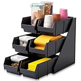 Novabright 6 Compartment Serve Condiment Bin Self Serve Condiment Packet Organizer Stand Countertop Plastic Containers Storage Display Rack for Coffee Shops Restaurants Bars(6 Bin)