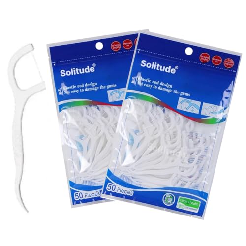 Image of Solitude 100 Pieces 3 in 1 Tooth Cleaning Dental Floss Fresh Toothpick Cleaners, Disposable Teeth Flossing Thread Toothpicks with Tongue Cleaner Stick for Fresh, Healthy and Breath Gums