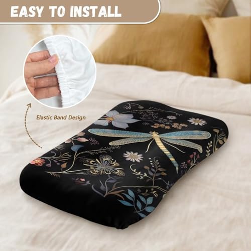 Image of ZOUTAIRONG Flower Dragonfly Bassinet Sheet Set Snug Fitted Cradle Fitted Sheets Stretchy Ultra Soft for Oval Rectangle Hourglass Bassinet Mattress Unisex Boy Girl Black