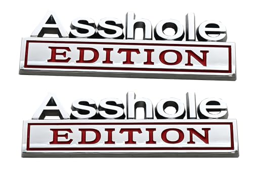 Image of Pair Set Asshole Edition Badge 3D Emblem Fit for Car Truck SUV Side Rear Front Hood Trunk Door Decal Sticker (Silver Red)