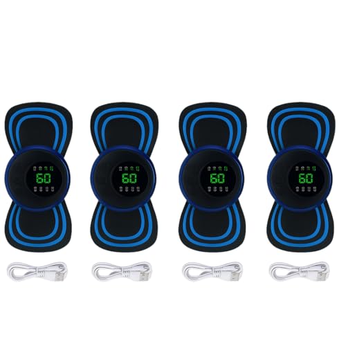 Kit Com 4 Mini Massageador Pulso Elétrico Portátil Recarregável Dor Pescoço Coluna Pernas Estimulador Ems Pequeno Alivia Dor Tensão Muscular Crossfit Atividade Corporal Marca RSI
