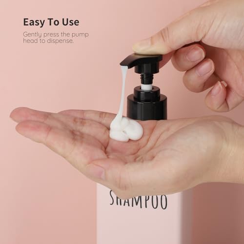 Image of Segbeauty Refillable Shampoo and Conditioner Bottles, 3pcs 16.9oz Square Plastic Bathroom Soap Dispenser Set, 500ml Empty Shower Bottles Lotion Dispenser Press Pump Bottle for Modern Home Decor Pink