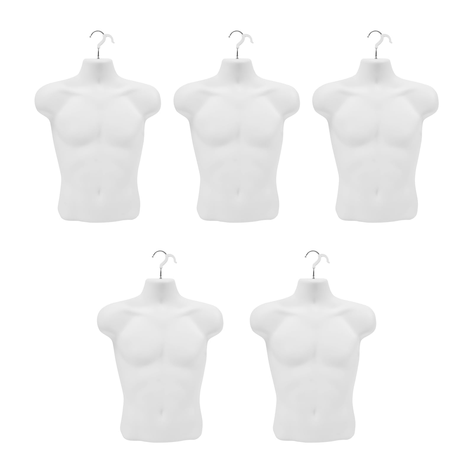 5 Pack Male Mannequin Torso with Hanging Hook, Hollow Back Body Stackable Dress Form for Tshirt Display, Countertop, Craft Shows, Photos and Design