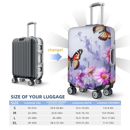 Luggage Cover Dustproof Anti-scratch Suitcase Cover Elastic Travel Suitcase Protector Flowers and Butterfly Washable Baggage Case Luggage Sleeves Fits 18-32 Inch Luggage, Small, Black3
