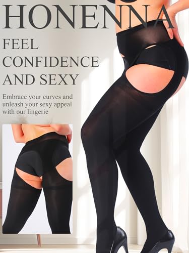 HONENNA Plus Size Suspender Tights for Women, Semi Opaque Sexy Garter Belt Nylons Mock Thigh High stockings3