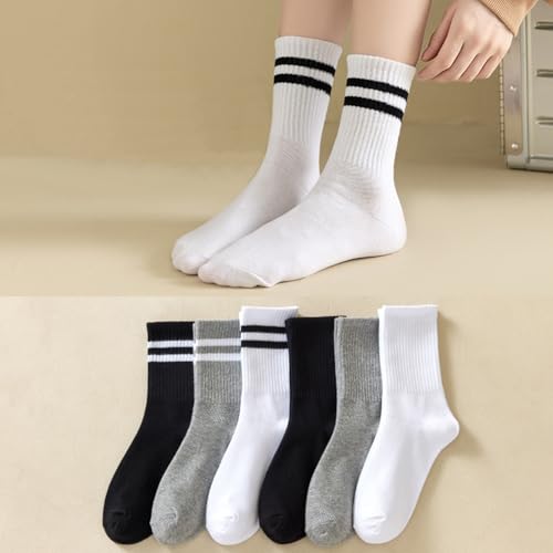 1 Pair Womens Mens Cotton Crew Socks Striped Trim Casual Crew Sock Mid Calf Ankle Socks Retro Gym Running Gifts for Women Men3