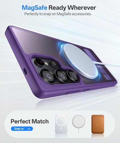 Image of Vihibii for Samsung Galaxy S25 Ultra Magnetic Back Cover with Stand, [Compatible with MagSafe], Drop Protection Shockproof Back & Translucent Matte Slim Phone Case for S25 Ultra 6.9 inch 2025, Purple