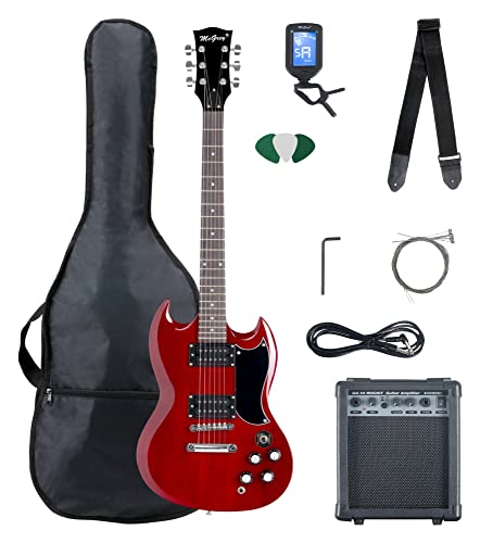 McGrey Rockit guitare électrique double encoche set complet Cherry Red - Les Beatles, Paul McCartney, John Lennon, RIngo Starr, George Harrison McGrey Rockit guitare électrique double encoche set complet Cherry Red