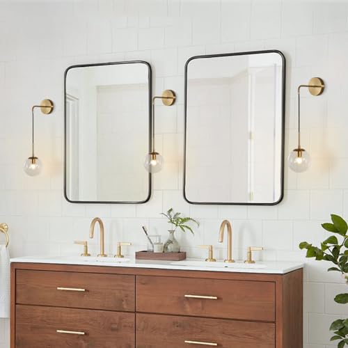 Image of BOKT Mid Century Modern Globe Wall Sconce Lighting Brushed Brass Gold Bathroom Wall Lights Clear Bubble Glass Ball Wall Light Fixture Lamp Bedroom Bedside Wall Light (Gold+Clear)