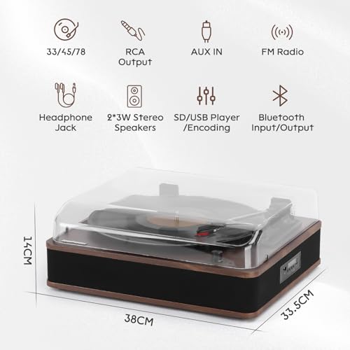 Retrospiler Tourne Disque, Platine Vinyle entrée et Sortie Bluetooth avec Haut-parleurs intégrés, Radio FM, Enregistrement Vinyle-MP3, Lecture USB et SD, écran LED, Noyer - Les Beatles, Paul McCartney, John Lennon, RIngo Starr, George Harrison Retrospiler Tourne Disque, Platine Vinyle entrée et Sortie Bluetooth avec Haut-parleurs intégrés, Radio FM, Enregistrement Vinyle-MP3, Lecture USB et SD, écran LED, Noyer – Image 3