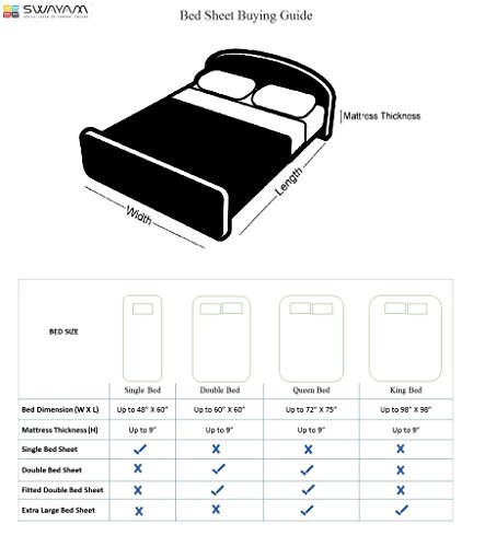 Image of Swayam 100% Cotton King Fitted Bedsheet with 2 Pillow Covers | 300 TC Soft Breathable Bed Sheet | Striped Printed | Size 72 x 78 x 10 inch | Comfortable & Durable for Bedroom - White