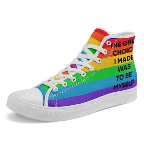Rainbow High-Top Canvas Sneakers Breathable Lace-Up Shoes for Men & Women Comfortable Walking Footwear LGBTQ+ Gift