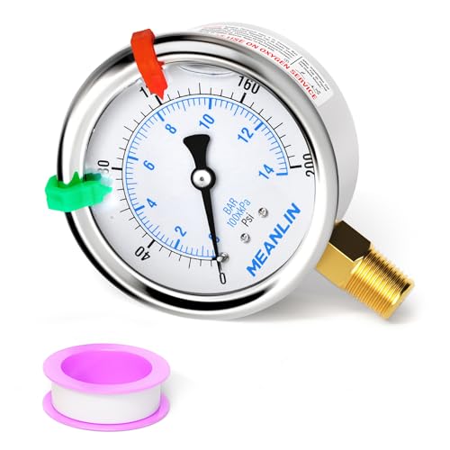 Image of MEANLIN MEASURE 0~200Psi Glycerin Filled Pressure Gauge 1 /4 inch NPT 2.5 inch FACE DIAL Stainless Steel Liquid Filled Pressure Gauge WOG Water Oil Gas Lower Mount