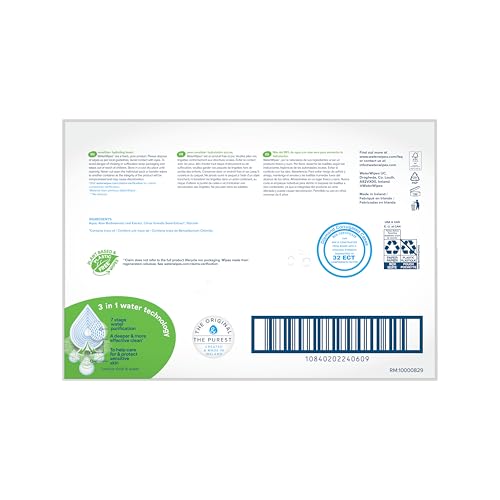 Image of WaterWipes Hydrating Clean Baby Wipes, 99% Water-Based Formula with Aloe Vera to Hydrate & Clean Skin, Unscented & Hypoallergenic, 12 Resealable Packs (720 Wipes)