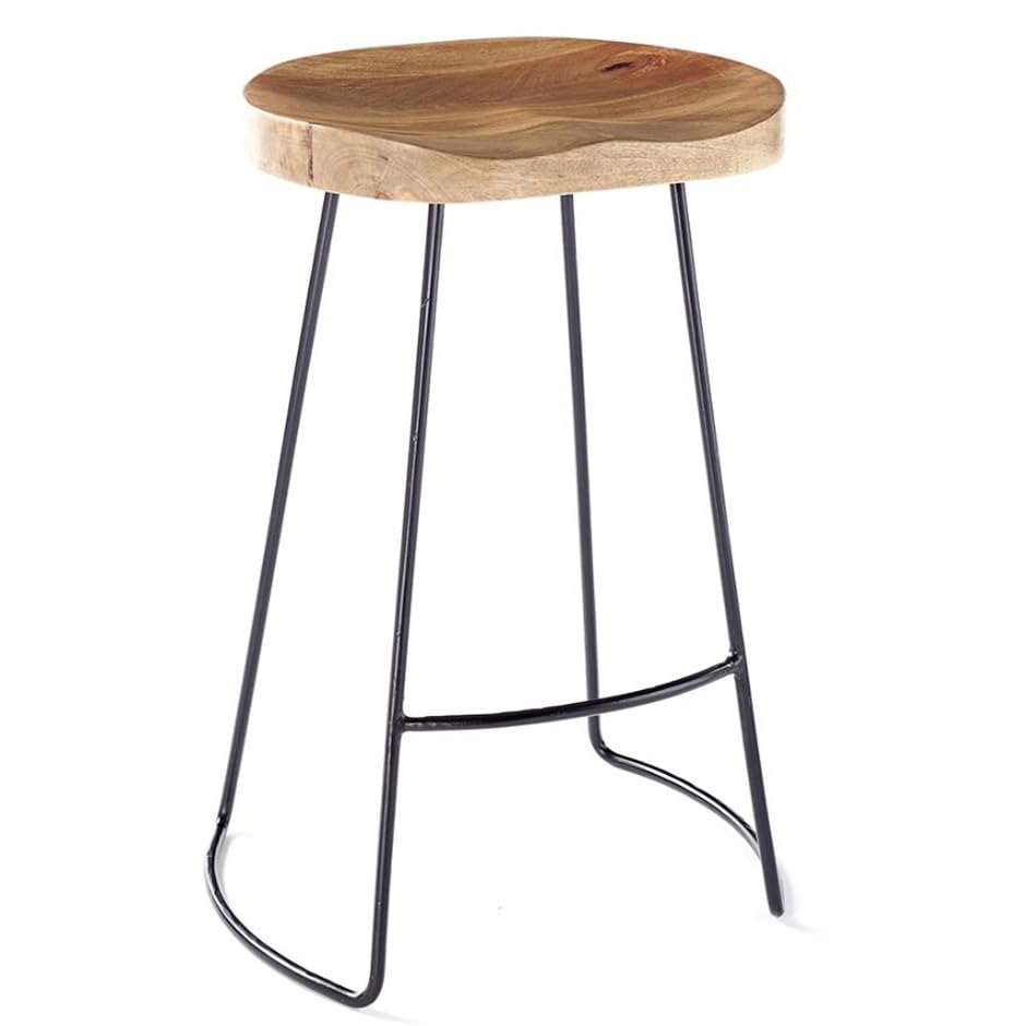Kitchen BAR Stool Mango Wood SEAT Metal Frame Hard Wood Real Wood-image-48