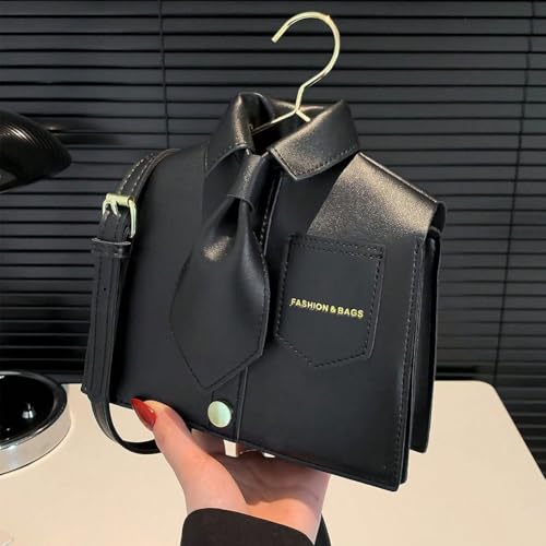 Women's Plain Color Shirt Design Crossbody Bag, Chic Collar Crossbody, Crossbody Leather Shoulder Bags (Black)2