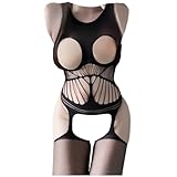 【OLYOLY】 過激 極薄 全身 ストッキング タイツ オープンバスト 穴あき 大きいサイズ ゼンタイ 網タイツ 黒 シースルー ストパン コスプレ下着 Tバック 付き (02 黒)