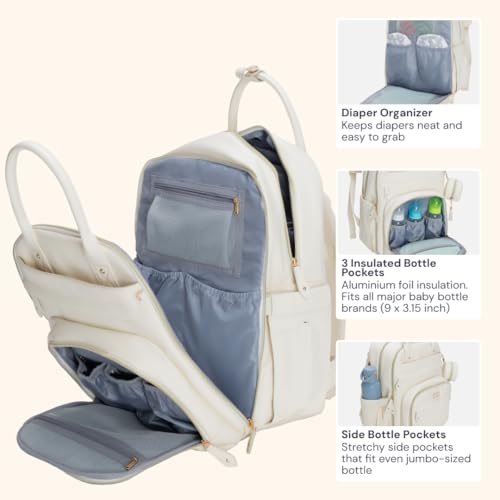 image for BabbleRoo Leather Diaper Bag Backpack - Baby Essentials Travel Baby Ba