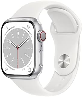 Apple Watch Series 8 (GPS + Cellular, 41mm) Smartwatch - Aluminiumgehäuse Silber, Sportarmband Weiß - Regular. Fitnesstracker, Blutsauerstoffund EKGApps, Always-On Retina Display, Wasserschutz