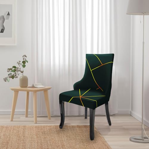 Image of House of Quirk Wingback American Side Chair Slipcover-Accent Chair Cover Slipcover with Arm,Washable Dining Chair with Nailed Trim Protector for Dining Living Room (Green Gold Prism)
