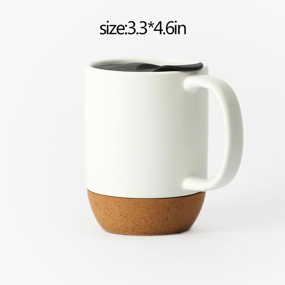Tazas Taza de Fondo de Corcho de cerámica con Tapa de café Aislamiento térmico Taza de cerámica de cerámica Taza Taza de cerámica (Color : Blanc)