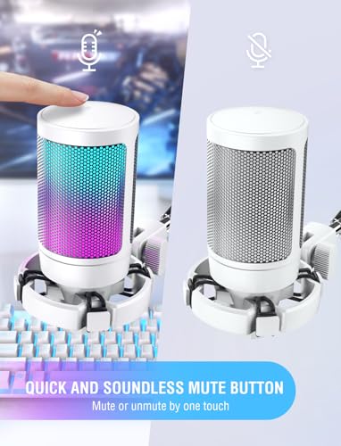 FIFINE Ampli Game USB Microphone, Condenser Mic for Online Game, Zoom, Vocal, with Mute Button, Gain Knob, Anti-Vibration, Tripod Stand-White - Image 2