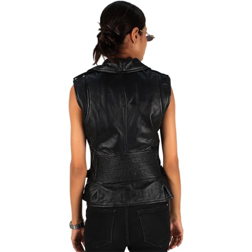 Laverapelle Women's Genuine Lambskin Biker Style Leather Vest (Black, Biker Vest) - 24230012