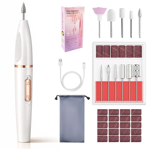 MuGaoDee ネイルマシン ビット 電動ネイルマシン コードレス ネイルオフマシーン 甘皮処理 爪磨き ネイルケアセット ネイルマシン プロ用 初心者 ジェルネイル 専用ビット11個セット マニキュア対応 ネイルドリル 正逆回転 無段階変速 セルフオフ 自宅ネイルサロン用 (ホワイト)