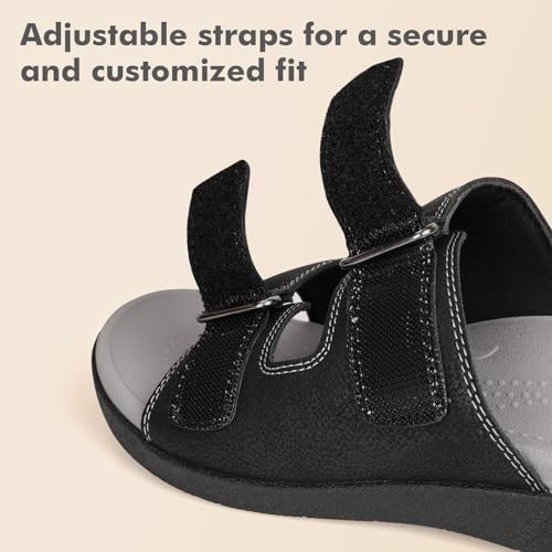 V.Step Orthopedic Slides with Arch Support for Women Men, Adjustable Orthotic Sandals for Plantar Fasciitis Pain Relief Indoor Outdoor Black W9/M83
