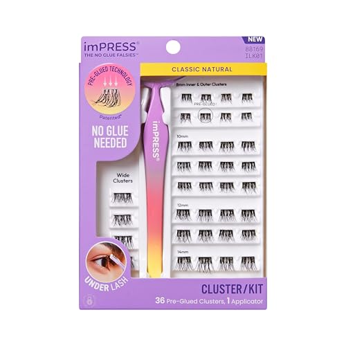 KISS imPRESS Falsies Press On Self Adhesive Eyelashes, 12mm-14mm Natural Volume Press On Lashes,...