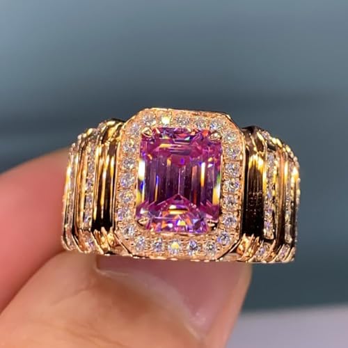 Gold Plated Pink Cubic Zirconia Engagement Rings Wedding Bridal Band Promise Rings Evening Parties Anniversary Valentine's Day Gifts Eternity Bands for Women