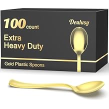 Dealusy 100 Count Heavy Duty Gold Plastic Spoons Disposable, BPA-Free, Heat Resistant, Solid and Durable Premium Plastic Disposable Spoons for Party Supply
