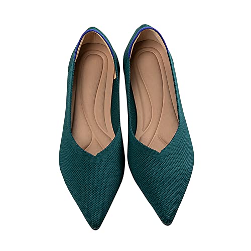 MACHSWON Women’s Ballet Dressy Flats Pointed Toe Knit Dress Shoes Slip On Casual Foldable Ballerina Walking Shoes (Dark Blue, Size 7)