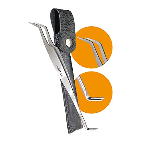 ARDAP Zeckenzange und Zeckenhaken - 2in1 Zeckenpinzette aus Edelstahl im Leder-Etui - Einfache & effektive Zeckenentfernung - Premium Zange für Hunde, Katzen & Mensch
