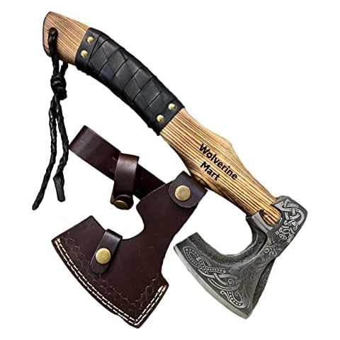 Hacha vikinga de acero inoxidable hecho a mano con mango de madera maciza y funda Cover